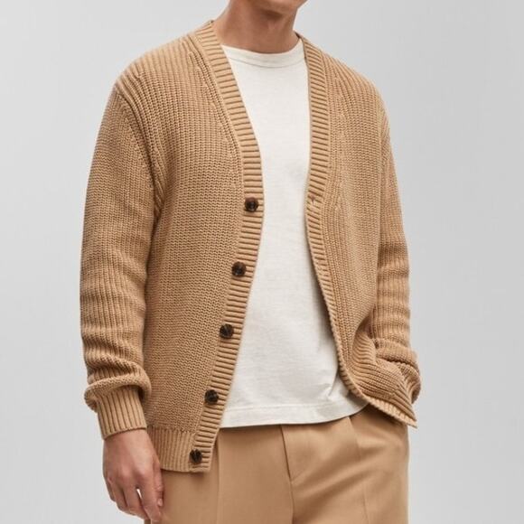 Mode of One Men's Long-Sleeve Relaxed Cardigan Sweater, Tannin Large $70 - Picture 2 of 6